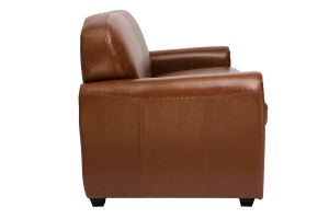 Canapé vintage 3 places cuir marron et bois noir CLUB