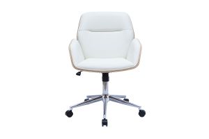 Chaise de bureau à roulettes design blanc, bois clair et acier chromé  MARLOW