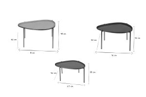Tables basses gigognes laquées moutarde, bleu canard et bleu (lot de 3) ZURIA