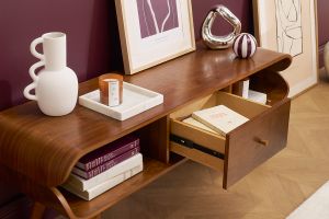 Meuble TV vintage en bois foncé avec rangements L132 cm TAKLA