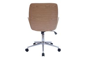 Chaise de bureau à roulettes design blanc, bois clair et acier chromé  MARLOW