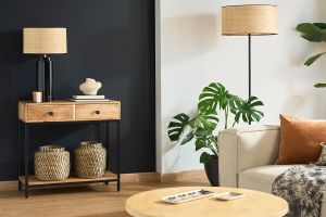 Console avec rangements 2 tiroirs en bois massif et métal noir L80 cm AXELLE