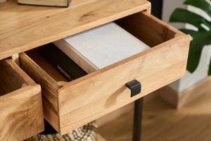 Console avec rangements 2 tiroirs en bois massif et métal noir L80 cm AXELLE