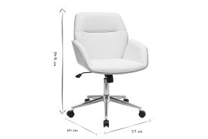 Chaise de bureau à roulettes design blanc, bois clair et acier chromé  MARLOW