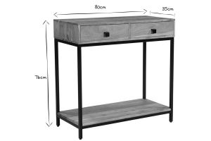 Console avec rangements 2 tiroirs en bois massif et métal noir L80 cm AXELLE