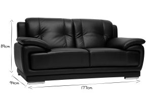 Canapé design 2 places en cuir noir et acier chromé TAMARA