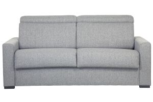 Canapé convertible avec têtières ajustables 3 places en tissu gris clair avec matelas 18 cm NORO