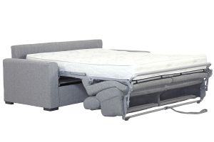 Canapé convertible avec têtières ajustables 3 places en tissu gris clair avec matelas 18 cm NORO