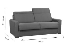 Canapé convertible avec têtières ajustables 3 places en tissu gris clair avec matelas 18 cm NORO