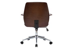 Chaise de bureau à roulettes design noir, bois foncé noyer et acier chromé RUFIN