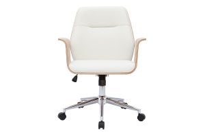 Poltrona da ufficio design bianco e legno chiaro RUFIN