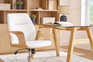 Poltrona da ufficio design bianco e legno chiaro RUFIN