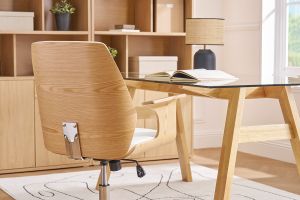 Poltrona da ufficio design bianco e legno chiaro RUFIN
