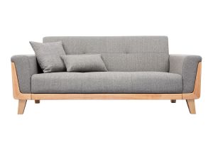 Canapé scandinave 3 places en tissu gris et bois clair FJORD