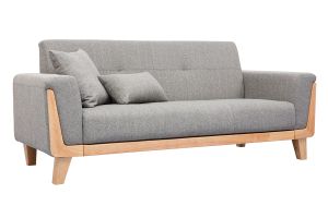 Canapé scandinave 3 places en tissu gris et bois clair FJORD