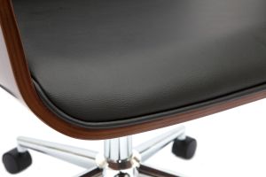Sedia da ufficio con rotelle design nero, legno scuro noce e acciaio cromato RUFIN