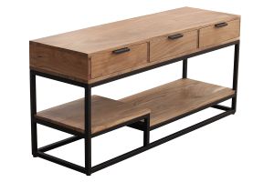 Meuble TV en bois massif et métal noir L115 cm WARREN