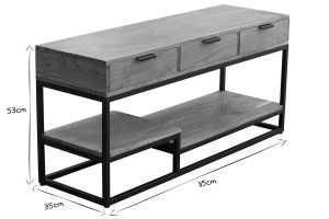 Meuble TV en bois massif et métal noir L115 cm WARREN