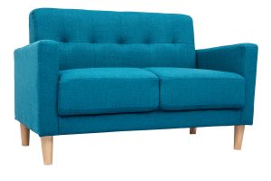 Canapé scandinave 2 places en tissu bleu canard et bois clair MOON