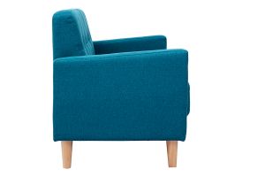 Canapé scandinave 2 places en tissu bleu canard et bois clair MOON