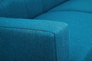 Canapé scandinave 2 places en tissu bleu canard et bois clair MOON