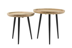 Tables basses gigognes rondes bois manguier massif et métal noir (lot de 2) PYTA