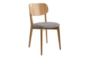 Chaises vintage en bois clair chêne et tissu gris clair (lot de 2) LUCIA