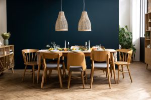 Chaises vintage en bois clair chêne et tissu gris clair (lot de 2) LUCIA
