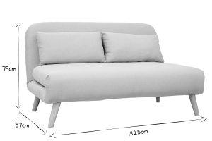 Banquette convertible 2 places en tissu gris clair et bois clair AMIKO