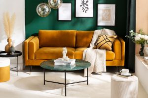 Table basse design ronde en marbre vert D90 cm BUMCELLO