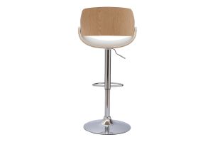 Tabouret de bar design réglable pivotant 360° blanc et bois clair CLASH