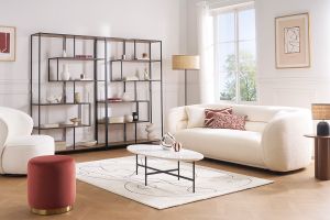 Bibliothèque ouverte finition bois clair et métal noir L114 cm TRESCA