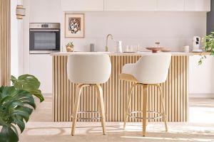 Tabouret de bar design pivotant 360° noir et bois foncé H65 cm LUCIEN