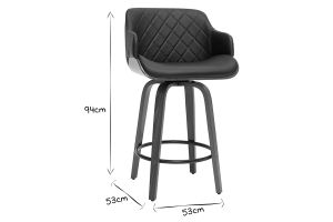 Tabouret de bar design pivotant 360° noir et bois foncé H65 cm LUCIEN