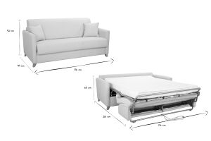 Canapé convertible 3 places en tissu beige et bois clair avec matelas 13 cm SKANDY