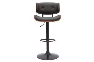 Tabouret de bar design réglable pivotant 360° noir et bois foncé BASILE