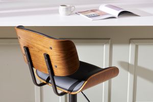 Tabouret de bar design réglable pivotant 360° noir et bois foncé BASILE