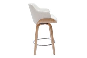 Tabouret de bar design pivotant 360° blanc et bois clair H65 cm LUCIEN