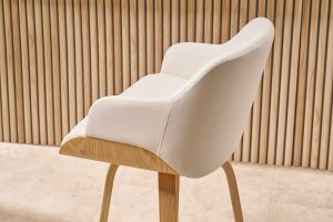 Tabouret de bar design pivotant 360° blanc et bois clair H65 cm LUCIEN