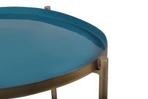 Tables basses gigognes laquées moutarde, bleu canard et bleu (lot de 3) ZURIA