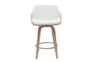 Tabouret de bar design pivotant 360° blanc et bois clair H65 cm LUCIEN