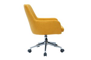 Chaise de bureau à roulettes en tissu effet velours jaune moutarde et acier chromé SHANA