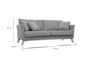 Canapé scandinave déhoussable 3 places en tissu effet velours jaune moutarde et bois clair OSLO