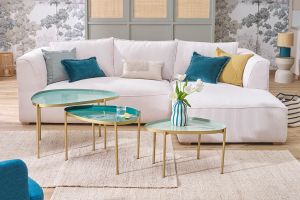 Tables basses gigognes laquées vert-cyan et vert (lot de 3) ZURIA