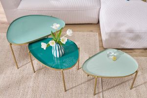 Tables basses gigognes laquées vert-cyan et vert (lot de 3) ZURIA