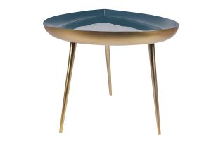 Table basse design en acier laqué bleu canard et doré L80 cm DROP