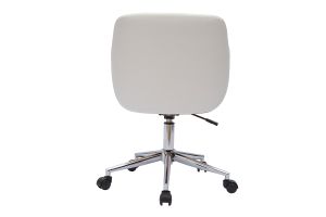 Chaise de bureau à roulettes design blanc, bois clair et acier chromé SANDRO