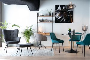 Chaises design en tissu gris et métal noir (lot de 2) HOLO