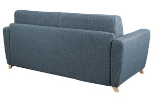 Canapé convertible 3 places en tissu bleu et bois clair avec matelas L140 cm 12 cm GRAHAM