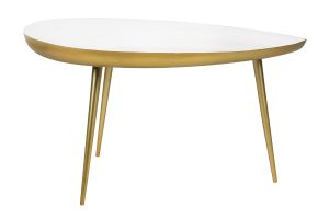 Table basse design en acier laqué blanc et doré L80 cm DROP
